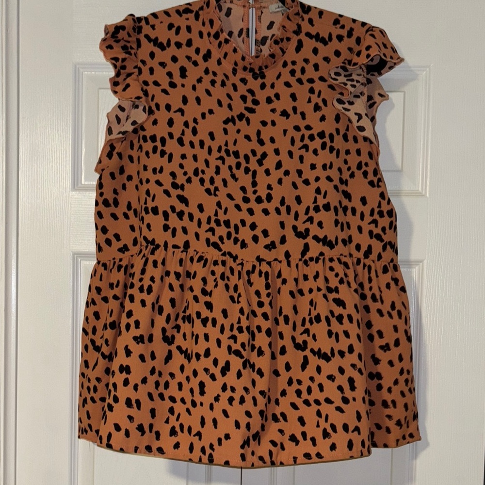 White Birch Brown Sleeveless Ruffled Blouse